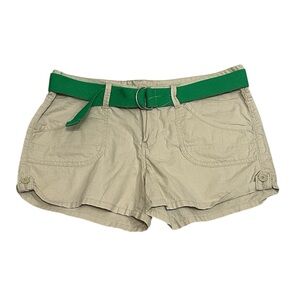 Y2K Low Rise Shortie Shorts Unionbay Khaki Cargo Size 11 Green Belt 100% Cotton